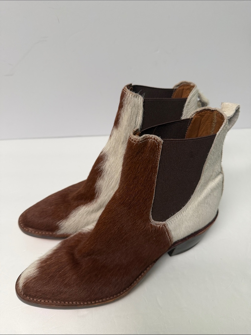 Double RL Ralph Lauren Brown Hair On Hide Plainview Chelsea Boots Size 7B